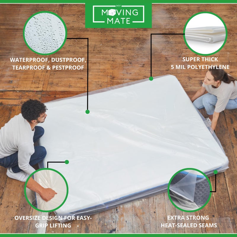 My Moving Mate Queen Mattress Bag for Moving and Storage - 5 Mil Mattress Cover for Moving and Storage - Mattress Protector Storage Bags - Heavy Duty, Reusable, Tearproof - Image 3