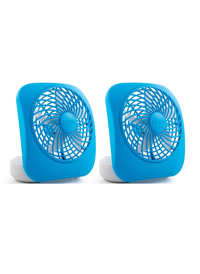 O2COOL O2COOL Treva 5 Inch Battery Powered Fan Portable Desk Fan 2 Cooling Speeds with Compact Folding  Tilt Design Cubicle Accessories Small Portable 2 Pack Blue 