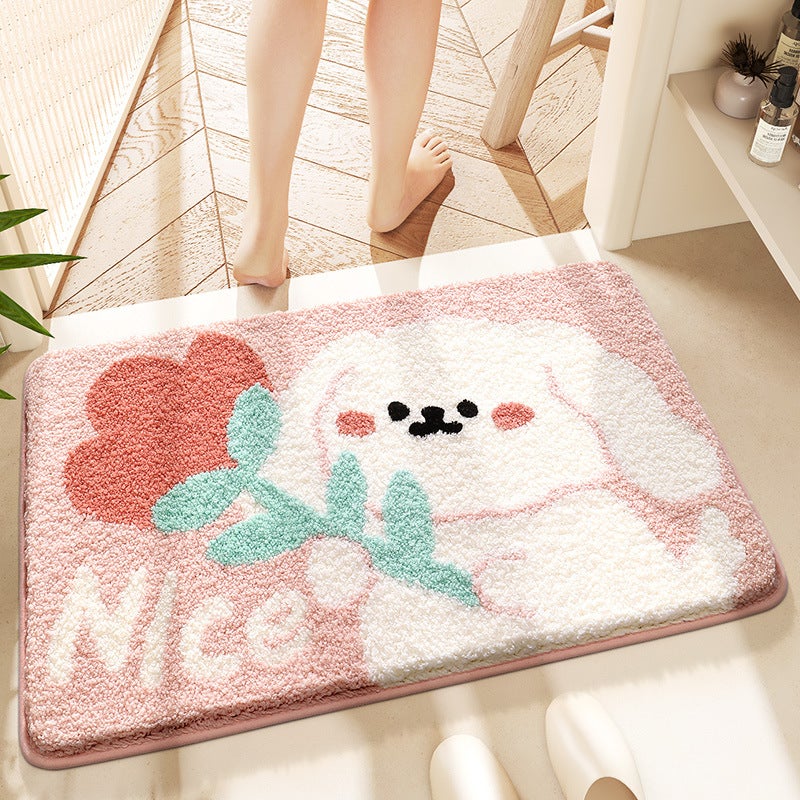 Dajiang cartoon Wang Wang team home bathroom floor mat strong absorbent non-slip mat toilet quick-drying flocking mat carpet(Puppy Flowers Flowers, 50*80cm) - Image 1