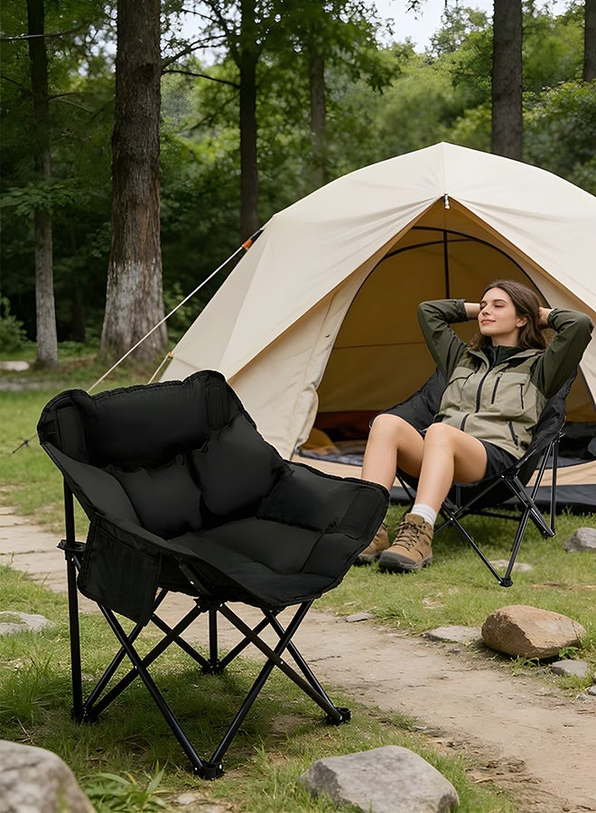 كرسي تخييم خارجي قابل للطي، كرسي سفر قابل للطي، مقعد سميك مبطّن، كرسي خارجي مع حافظة تخزين جانبية، كرسي تخييم وبحري محمول، قماش متميز يسمح بمرور الهواء - Image 2