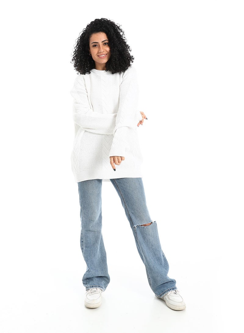 سيزار بلوفر صوف حريمي طويل مزود بتصمميات متعددة - Image 1