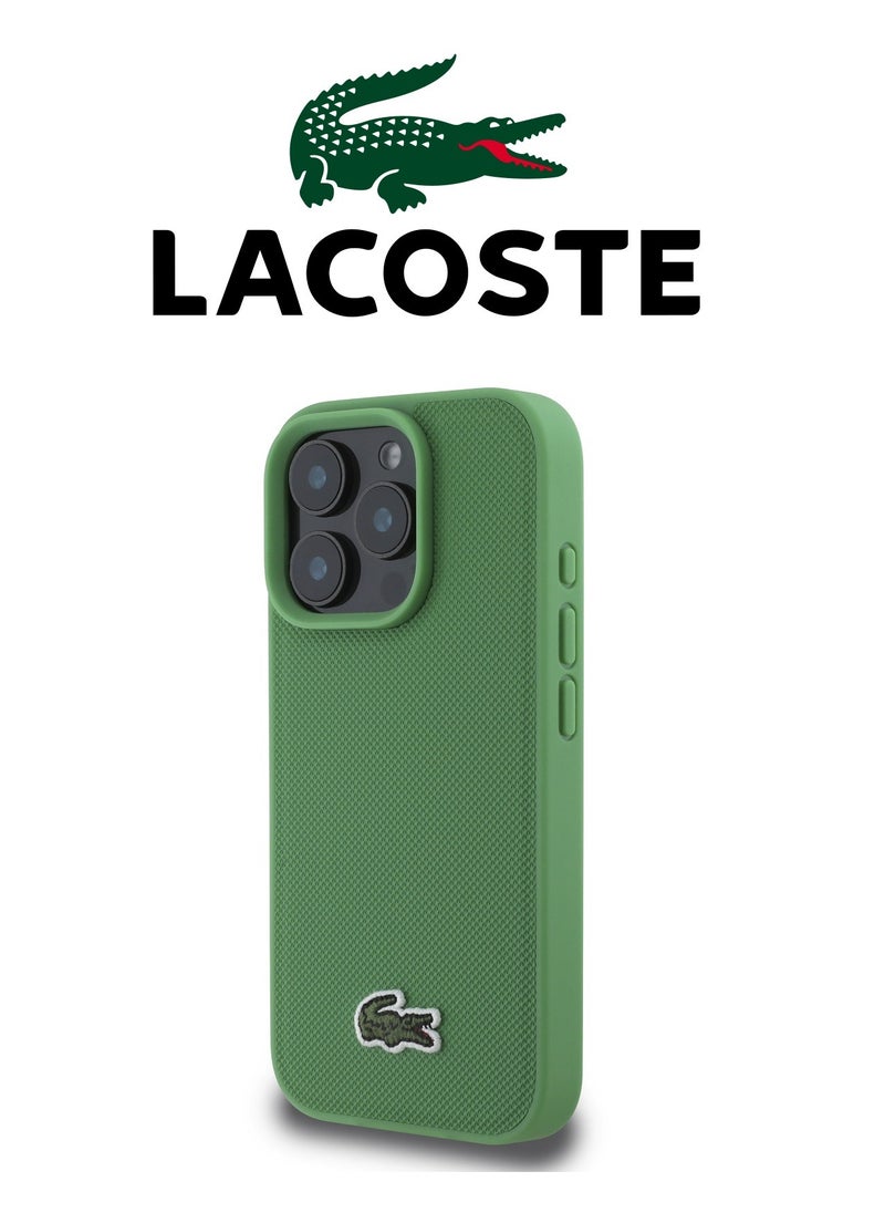 CG MOBILE IPhone 16 Pro cover, supports wireless charging, MagSafe, with original logo and faux leather design approved by the global brand Lacoste. From CG Mobile. Green  - Image 2