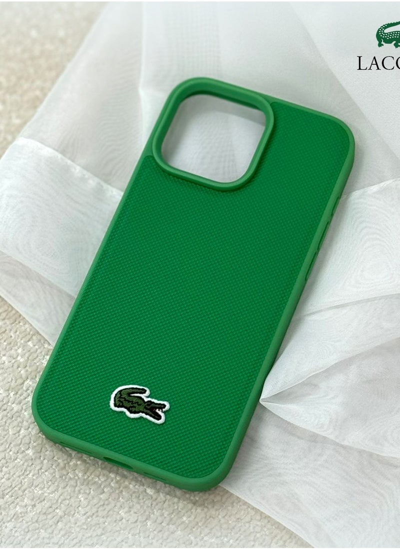 CG MOBILE IPhone 16 Pro cover, supports wireless charging, MagSafe, with original logo and faux leather design approved by the global brand Lacoste. From CG Mobile. Green  - Image 4
