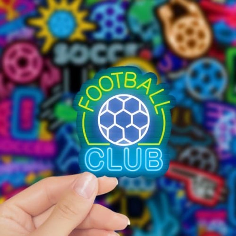 50PCS Soccer Stickers, Cool Neon Football Vinyl Stickers, Waterproof Sticker For Bottle, Skateboard, Guita, Car Bumper, Suitcase, Scrapbook, Teaching Incentives, Soccer Team Gift for Kid, Teen, Adult - Image 4