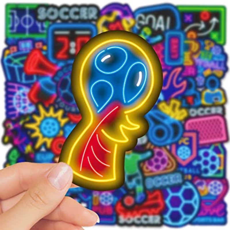 50PCS Soccer Stickers, Cool Neon Football Vinyl Stickers, Waterproof Sticker For Bottle, Skateboard, Guita, Car Bumper, Suitcase, Scrapbook, Teaching Incentives, Soccer Team Gift for Kid, Teen, Adult - Image 5