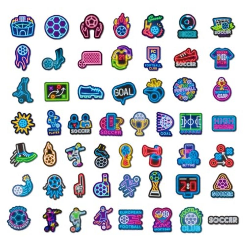50PCS Soccer Stickers, Cool Neon Football Vinyl Stickers, Waterproof Sticker For Bottle, Skateboard, Guita, Car Bumper, Suitcase, Scrapbook, Teaching Incentives, Soccer Team Gift for Kid, Teen, Adult - Image 2