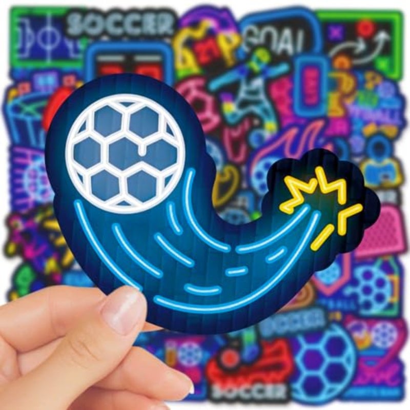 50PCS Soccer Stickers, Cool Neon Football Vinyl Stickers, Waterproof Sticker For Bottle, Skateboard, Guita, Car Bumper, Suitcase, Scrapbook, Teaching Incentives, Soccer Team Gift for Kid, Teen, Adult - Image 3