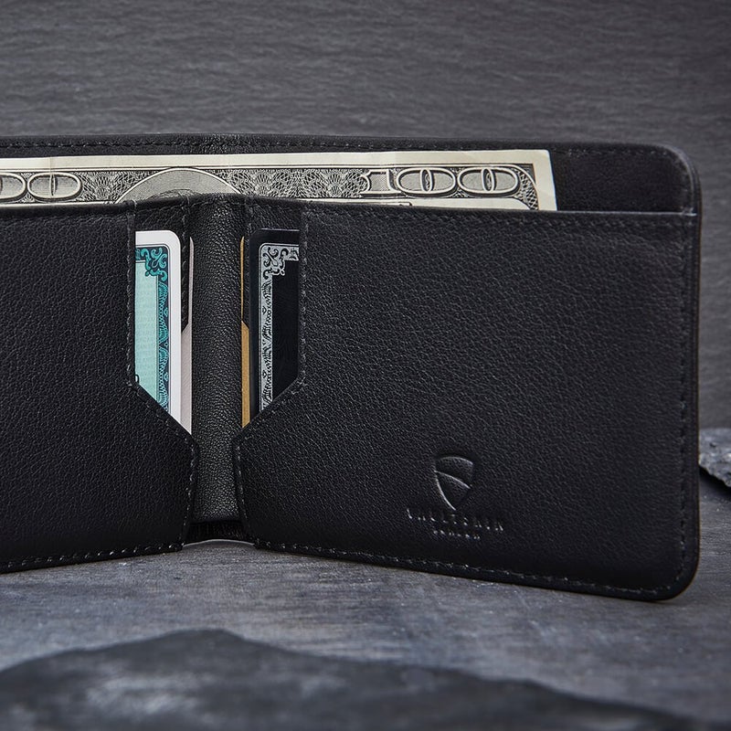 Vaultskin محفظة فولتسكن مانهاتن رفيعة لحجب RFID للرجال - حامل بطاقات جيب أمامي بسيط، يحمل 9 بطاقات ونقود، جلد إيطالي فاخر أسود - Image 5