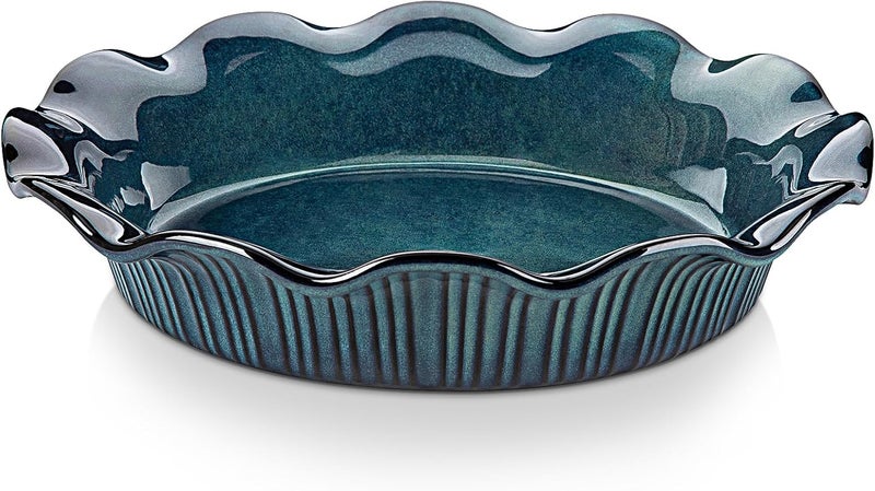 vancasso Stern Ceramic Pie Pan for Baking 9 Inch Pie Plates with Ruffled Edge Deep Dish Pie Pan for Apple Pie and Quiche Large Pot Pie Baking Dishes Thanksgiving Gifts  Green - Image 1