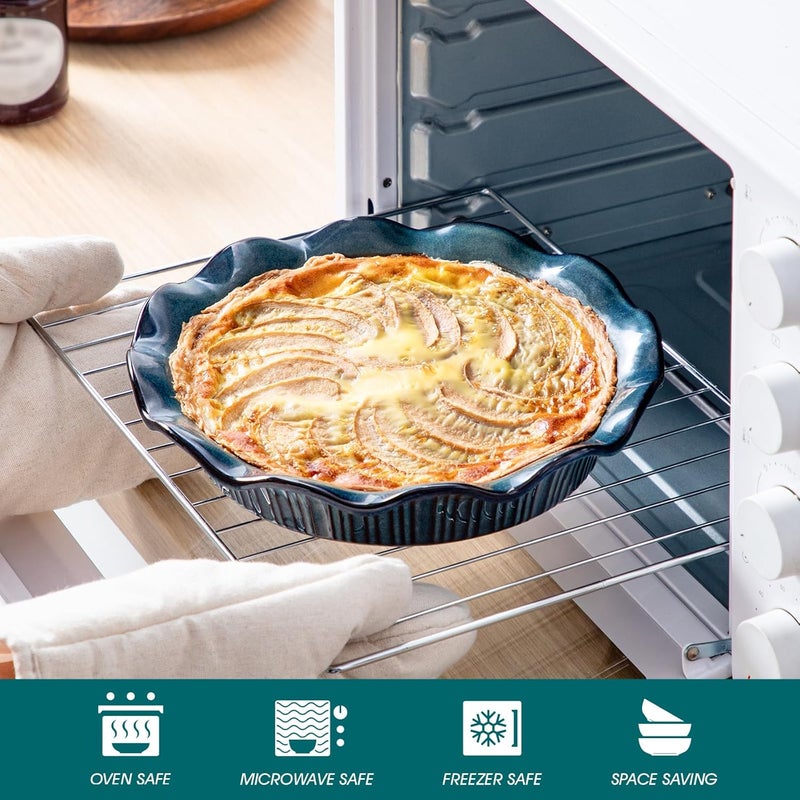vancasso Stern Ceramic Pie Pan for Baking 9 Inch Pie Plates with Ruffled Edge Deep Dish Pie Pan for Apple Pie and Quiche Large Pot Pie Baking Dishes Thanksgiving Gifts  Green - Image 3