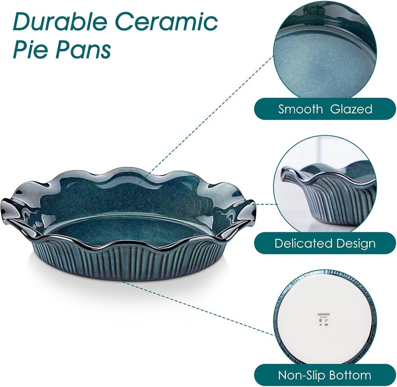 vancasso Stern Ceramic Pie Pan for Baking 9 Inch Pie Plates with Ruffled Edge Deep Dish Pie Pan for Apple Pie and Quiche Large Pot Pie Baking Dishes Thanksgiving Gifts  Green - Image 4