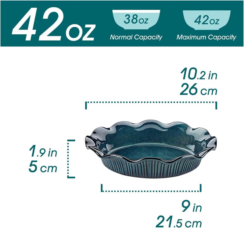 vancasso Stern Ceramic Pie Pan for Baking 9 Inch Pie Plates with Ruffled Edge Deep Dish Pie Pan for Apple Pie and Quiche Large Pot Pie Baking Dishes Thanksgiving Gifts  Green - Image 2