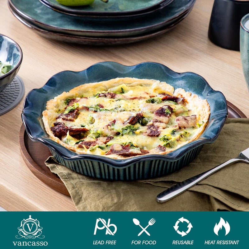 vancasso Stern Ceramic Pie Pan for Baking 9 Inch Pie Plates with Ruffled Edge Deep Dish Pie Pan for Apple Pie and Quiche Large Pot Pie Baking Dishes Thanksgiving Gifts  Green - Image 5