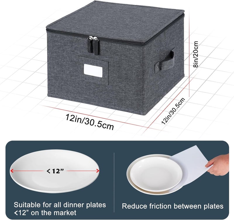 popoly popoly China Storage Containers Hard Shell Inside 12 W x 8 H Dinner Plate Storage Containers for Dishes Dinnerware with 24 Felt Dividers Hold 24 Plates Stackable 2 Pack Grey - Image 5
