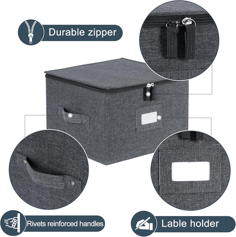 popoly popoly China Storage Containers Hard Shell Inside 12 W x 8 H Dinner Plate Storage Containers for Dishes Dinnerware with 24 Felt Dividers Hold 24 Plates Stackable 2 Pack Grey - Image 4