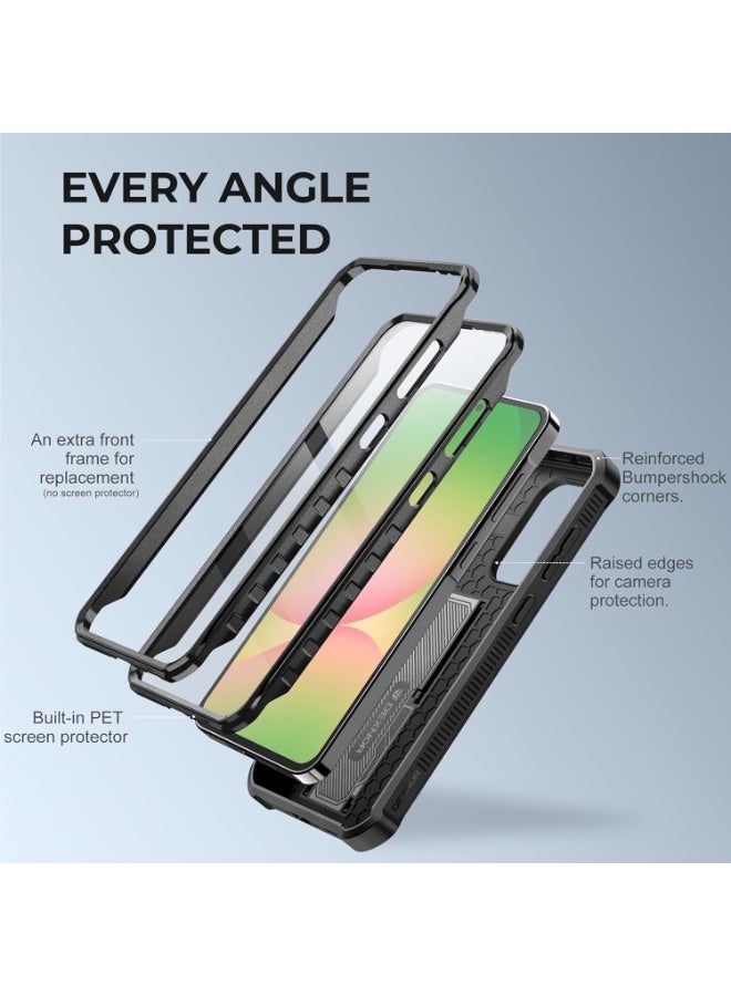 Dexnor for Samsung Galaxy A56 5G Case, with 2 Front Frame Built-in Tempered Glass Screen Protector, Slide Camera Cover & Kickstand, Black - Image 5
