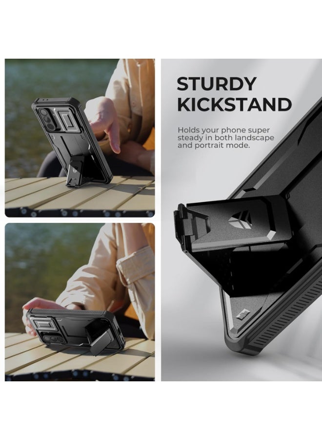 Dexnor for Samsung Galaxy A56 5G Case, with 2 Front Frame Built-in Tempered Glass Screen Protector, Slide Camera Cover & Kickstand, Black - Image 4