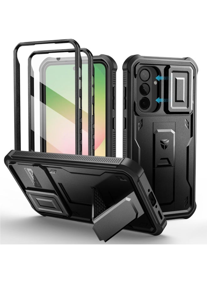 Dexnor for Samsung Galaxy A56 5G Case, with 2 Front Frame Built-in Tempered Glass Screen Protector, Slide Camera Cover & Kickstand, Black - Image 1