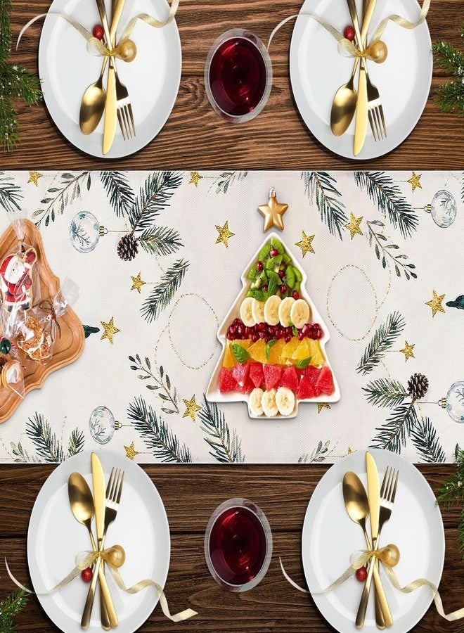 Yoshiky Christmas Table Runner 13x71 Inch, Xmas Trees Snowflakes Winter Holiday Decorative Farmhouse Table Decorations for Kitchen Dinning, Indoor Outdoor Dinner Party Decor White - Image 4