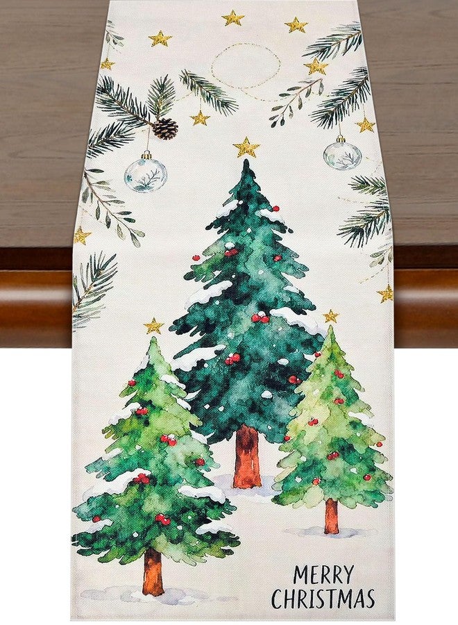 Yoshiky Christmas Table Runner 13x71 Inch, Xmas Trees Snowflakes Winter Holiday Decorative Farmhouse Table Decorations for Kitchen Dinning, Indoor Outdoor Dinner Party Decor White - Image 1