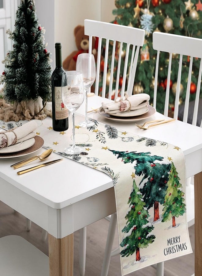 Yoshiky Christmas Table Runner 13x71 Inch, Xmas Trees Snowflakes Winter Holiday Decorative Farmhouse Table Decorations for Kitchen Dinning, Indoor Outdoor Dinner Party Decor White - Image 3