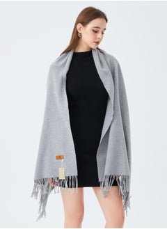 Sky cashmere Plain Wool Scarf with Tassels Warm and Soft Grey  - Image 2
