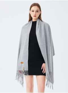 Sky cashmere Plain Wool Scarf with Tassels Warm and Soft Grey  - Image 3
