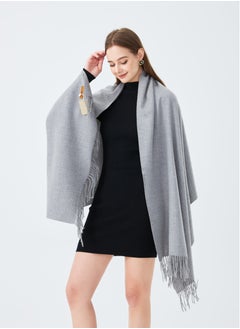 Sky cashmere Plain Wool Scarf with Tassels Warm and Soft Grey  - Image 1
