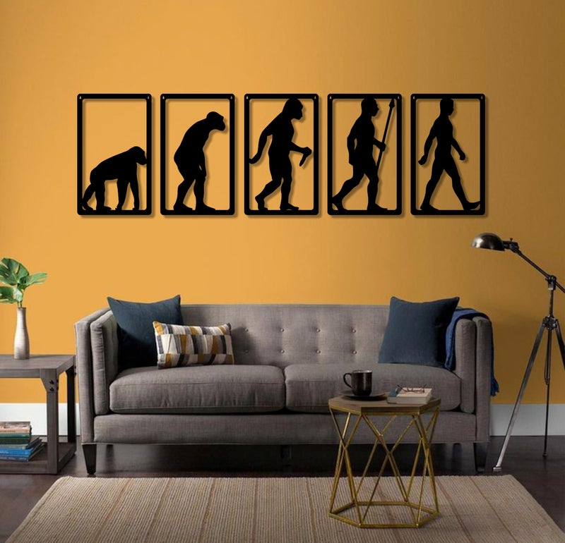 AD INFINITUM® Wooden Wall Art Hanging | Black Designed Wooden Decor Sculptures | Black Wall Art Decoration for Contemporary Home, Bedroom, Living Room, Office etc. (Human Evolution, Set of 5) - Image 1