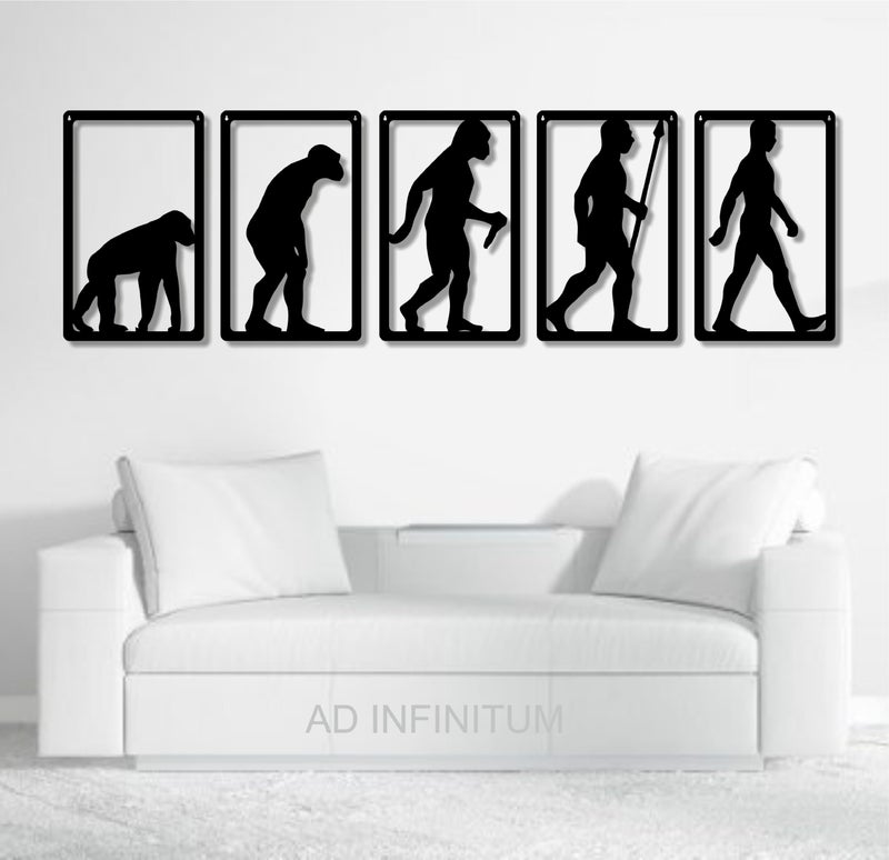 AD INFINITUM® Wooden Wall Art Hanging | Black Designed Wooden Decor Sculptures | Black Wall Art Decoration for Contemporary Home, Bedroom, Living Room, Office etc. (Human Evolution, Set of 5) - Image 4