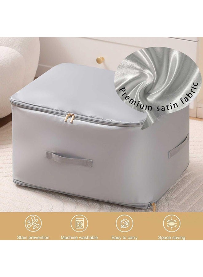 YelaJoy Ultra Space Saving Self Compression Organizer, 3-Layer Zipper Large Capacity Storage Bag, Thick Satin Fabric Heavy Duty Bags for Comforters Blankets Bedding Duvet (Gray, X-Large, 21x17x24in)  - Image 3