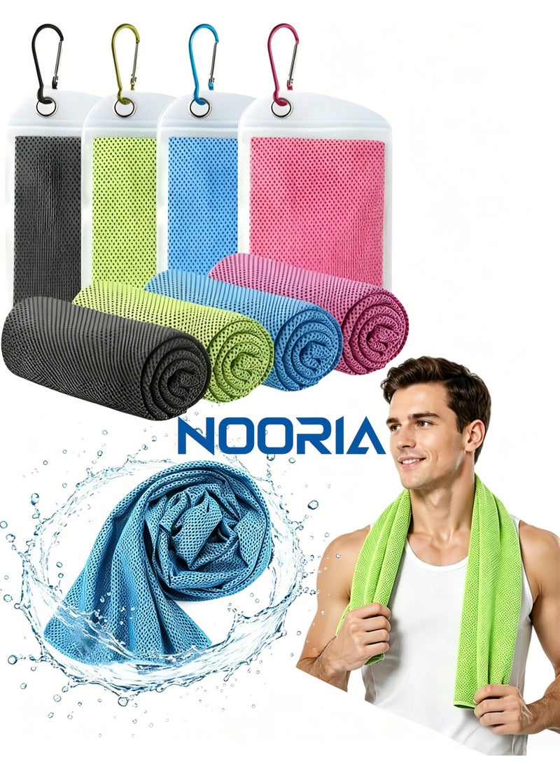 Nooria 4-Pack Cooling Towels (100 x 30 cm) – Ice-Sensation Microfiber Sweat Towel, Quick-Dry & Super Absorbent – Soft, Breathable Neck & Face Wrap for Gym, Yoga, Running, Camping, and Intense Workouts - Image 1