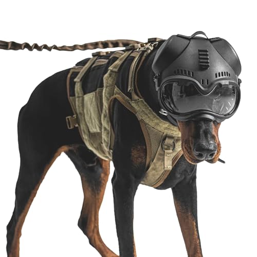 Zhongren Dog Helmet with Goggles 2in1 Doggy Sunglasses and Pet Motorcycle Tactical Helmet Set for Medium Large Breed with Ear Holes Adjustable Straps for Outdoor SportBlack - Image 1