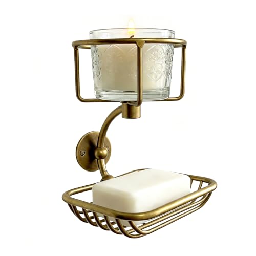 ICCTUO Bar Soap Holder Wall Mounted Soap Container with CandleVase Holder Farmhouse Elegant Rustic Bathroom Decor Soap Dish for Shower Bathtub - Image 1