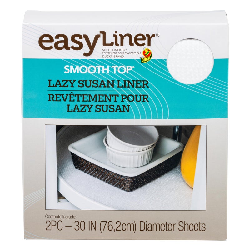 Duck Smooth Top EasyLiner Lazy Susan Liner Kit - Easy to Install, Circular, Non Slip Shelf Liner for Lazy Susan Kitchen Cupboards and Shelves, 30 Inch Diameter, White, 2-Pack - Image 1