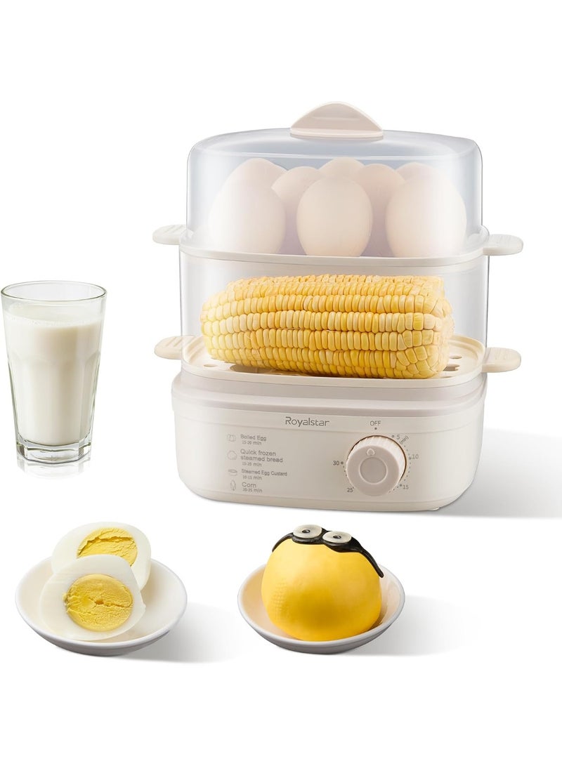 Royalstar Electric Egg Boiler Egg Cooker with 30-Minute Timer and Double Steamer, 16 Eggs Capacity, Perfect for Boiled Eggs, Steamed Food Breakfast Mahshi Vegetables Seafood in Kitchen Office School - Image 1