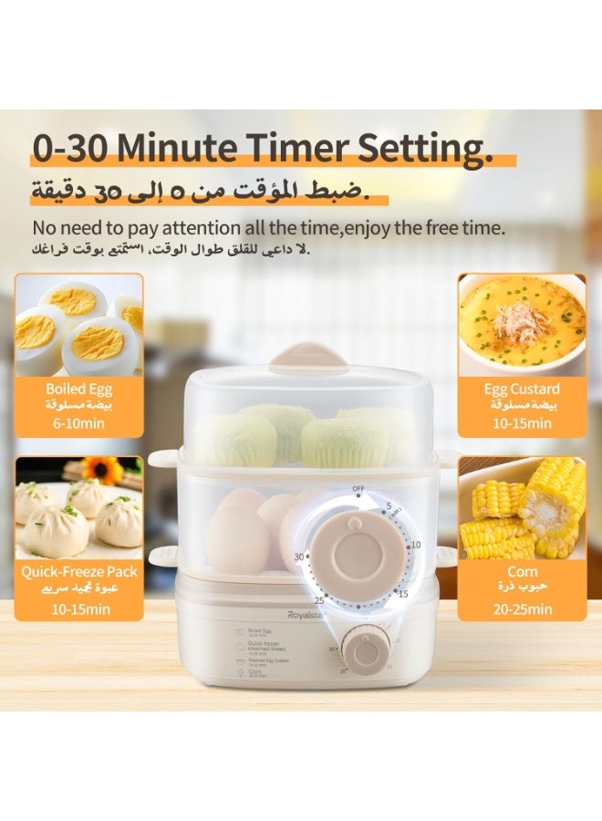 Royalstar Electric Egg Boiler Egg Cooker with 30-Minute Timer and Double Steamer, 16 Eggs Capacity, Perfect for Boiled Eggs, Steamed Food Breakfast Mahshi Vegetables Seafood in Kitchen Office School - Image 2