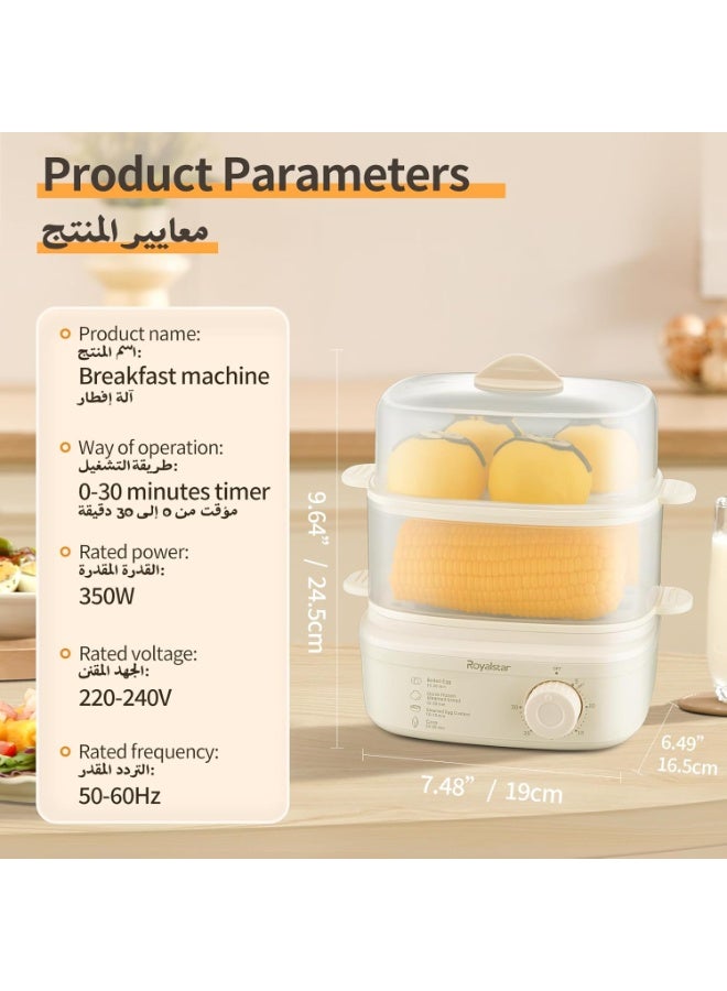 Royalstar Electric Egg Boiler Egg Cooker with 30-Minute Timer and Double Steamer, 16 Eggs Capacity, Perfect for Boiled Eggs, Steamed Food Breakfast Mahshi Vegetables Seafood in Kitchen Office School - Image 5