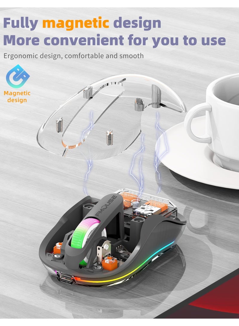 SYOSI Bluetooth Wireless Mouse Tri-Mode, with USB  Type-C Two Receiver Compatible with Mac/ipad, 2400 DPI, Portable Laptop Silent Rechargeable Mice with RGB Lights-Dual BT5.1+2.4GHz - Image 4