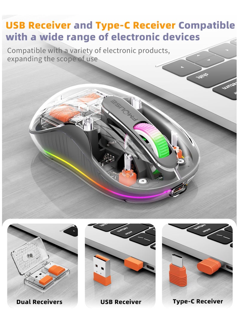 SYOSI Bluetooth Wireless Mouse Tri-Mode, with USB  Type-C Two Receiver Compatible with Mac/ipad, 2400 DPI, Portable Laptop Silent Rechargeable Mice with RGB Lights-Dual BT5.1+2.4GHz - Image 3
