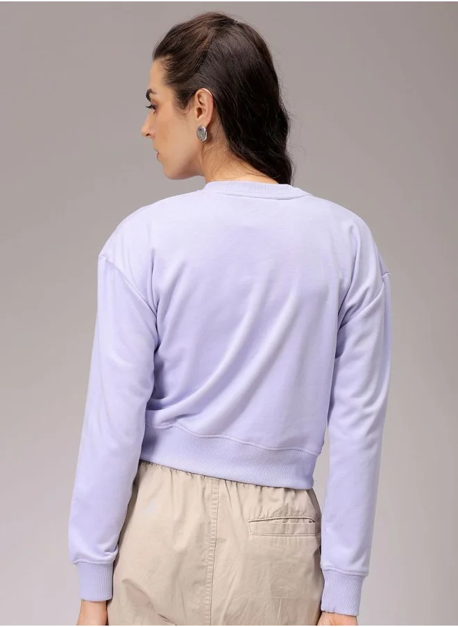 Freehand Women Relaxed Fit Holographic Cropped Sweatshirt