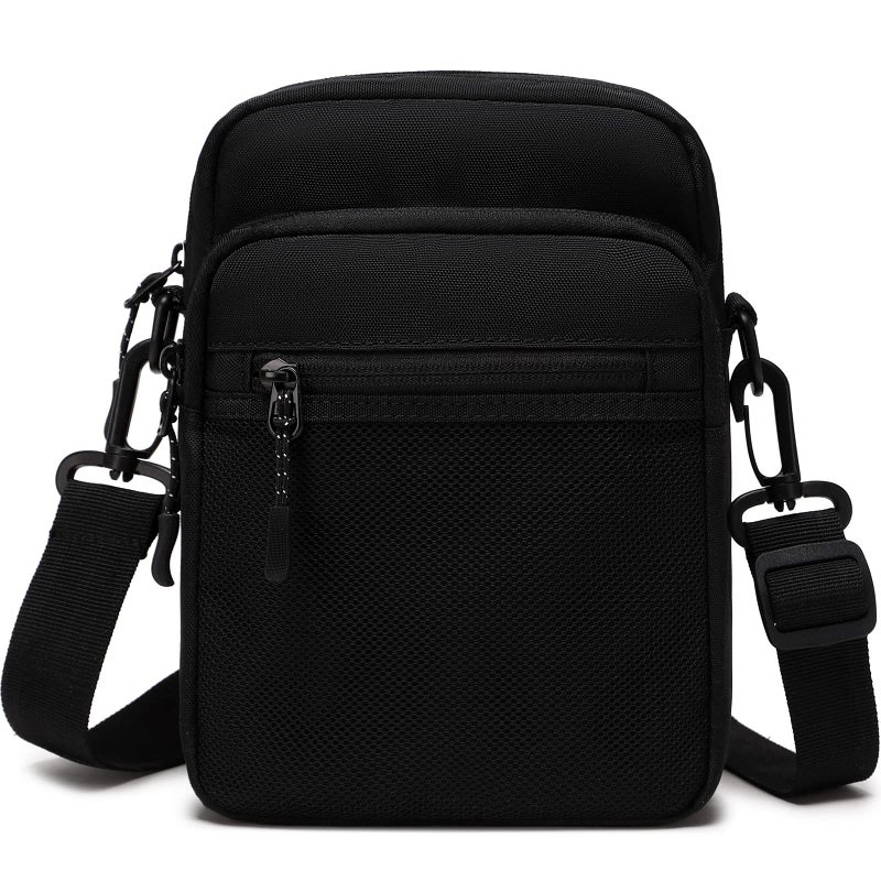 Lohol Small Messenger Bag for Men Women, Water Resistant Adjustable Multi-pocket Purse for Travel Sports (Black) - Image 1