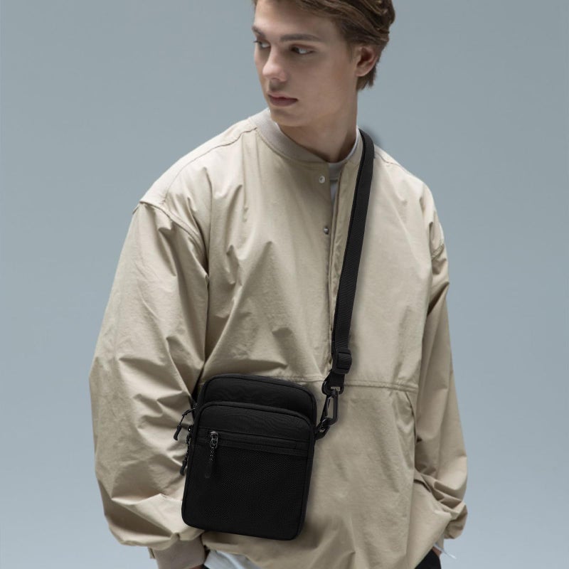 Lohol Small Messenger Bag for Men Women, Water Resistant Adjustable Multi-pocket Purse for Travel Sports (Black) - Image 2