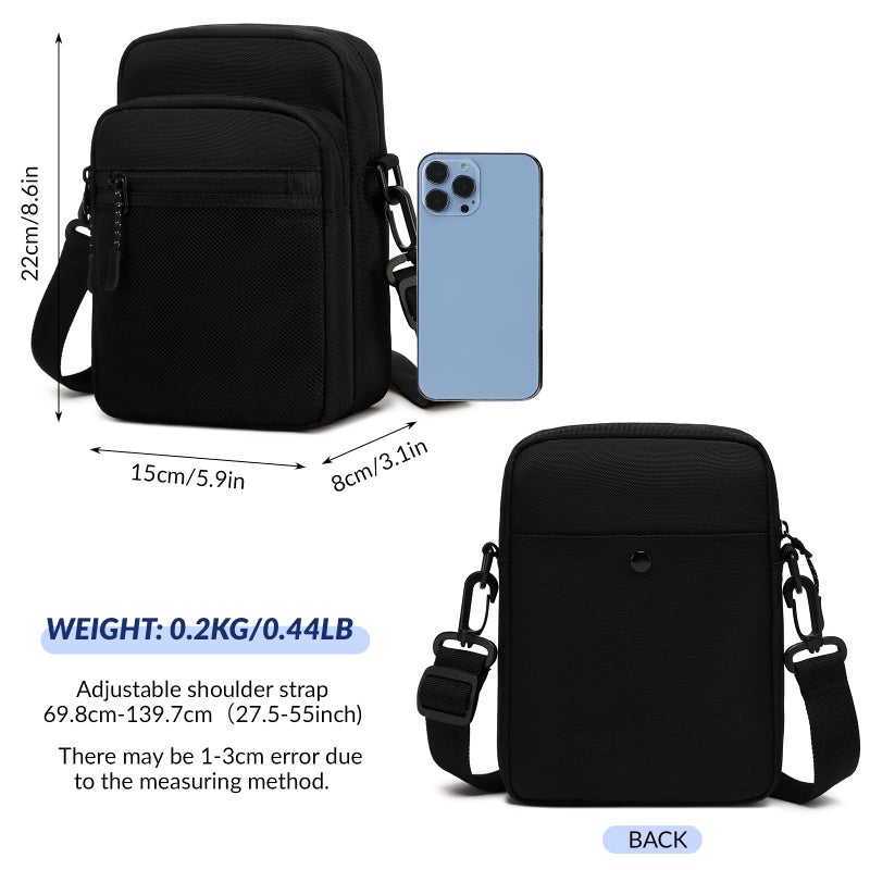 Lohol Small Messenger Bag for Men Women, Water Resistant Adjustable Multi-pocket Purse for Travel Sports (Black) - Image 3