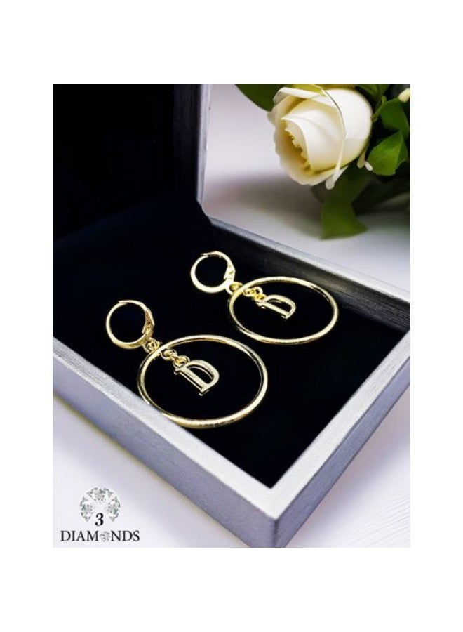 Gold Plated Letter D Drop Earrings with Cubic Zirconia