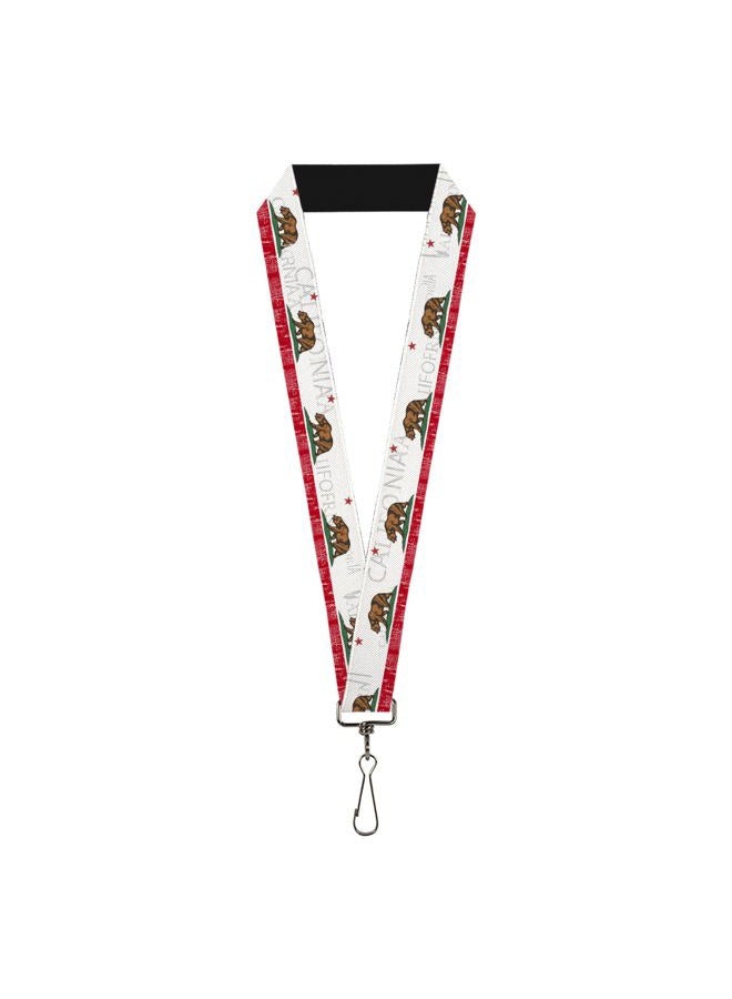 Buckle Down Lanyard - California Bear/Star/Crackle Stripe White/Gray/Red, 22" x 1" - Image 1