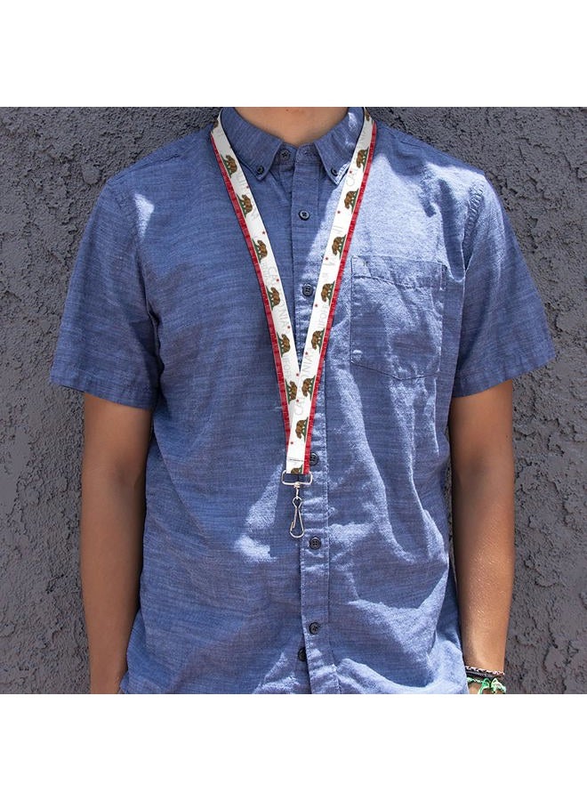 Buckle Down Lanyard - California Bear/Star/Crackle Stripe White/Gray/Red, 22" x 1" - Image 2