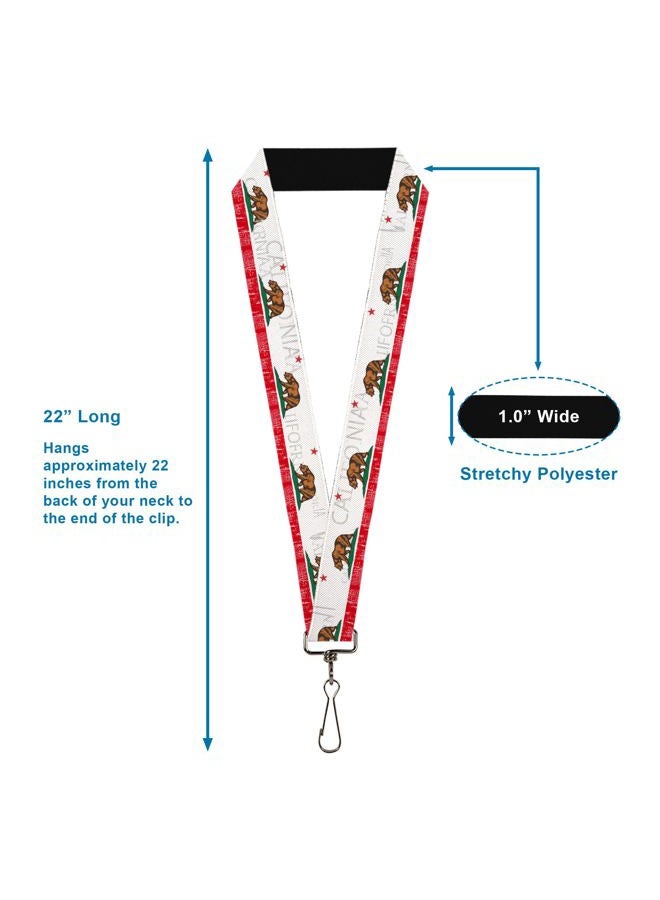 Buckle Down Lanyard - California Bear/Star/Crackle Stripe White/Gray/Red, 22" x 1" - Image 3
