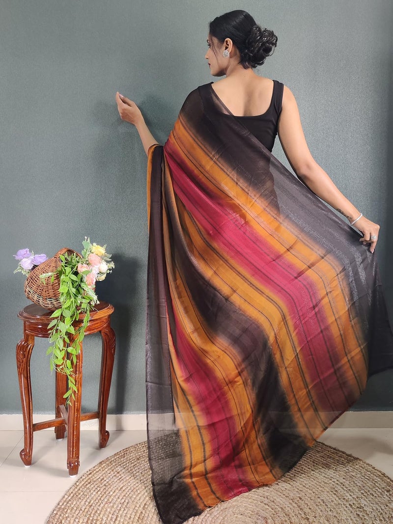 SIRIL Women's Georgette Printed Ready To Wear Saree, One Minute Stitched Saree With Unstitched Blouse Piece (3374S363_Mustard & Black) - Image 2