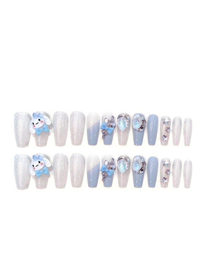 سينامورول تحت عنوان الصحافة على الأظافر مجموعة مع أدوات مضيء الأزرق والفضي الأظافر كاذبة 3 د الكرتون الشارات وأحجار الراين لعشاق فن الأظافر - Image 4